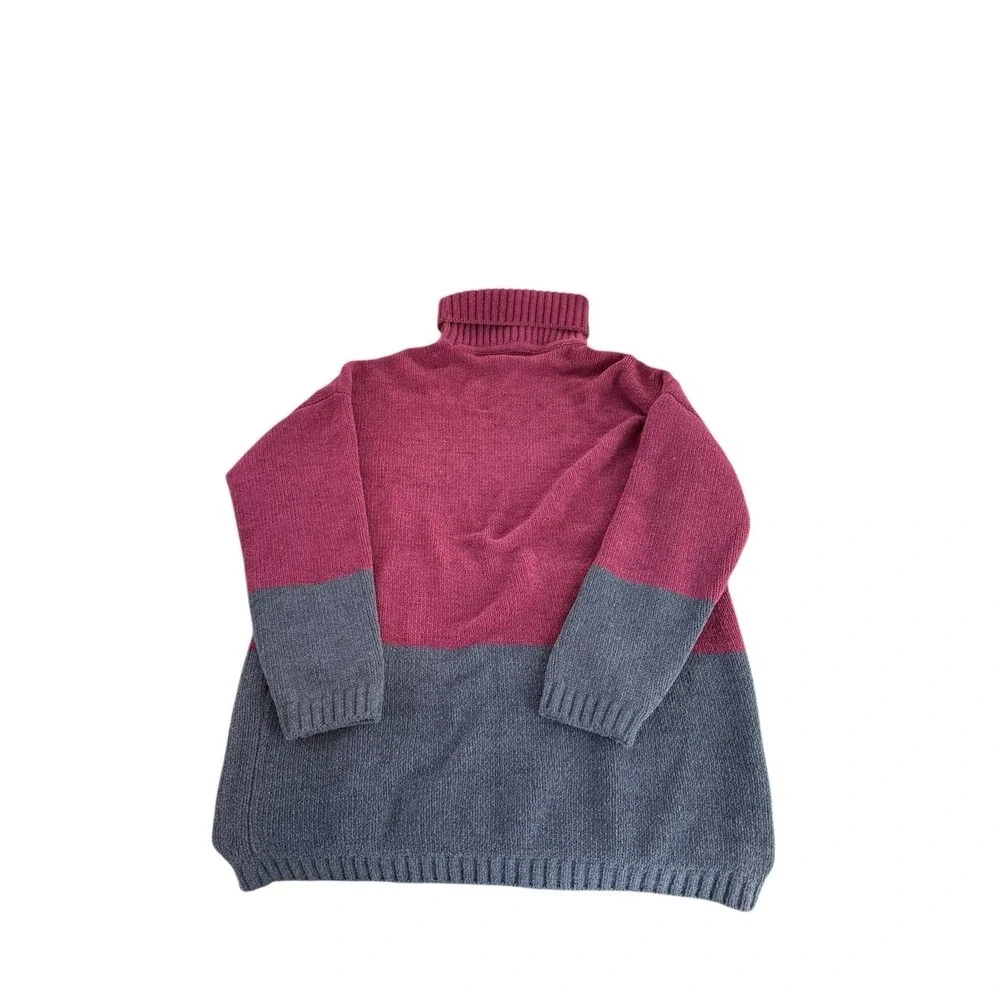 BCBG Chenille Turtleneck Sweater Womens Sz‎ M Red Colorblock Super Soft Pullover